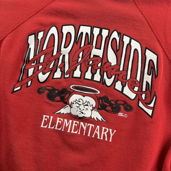 Vintage Raglan Crewneck Sweater Youth Large (14-16)‎ Red Northside Elementary - Picture 2 of 8